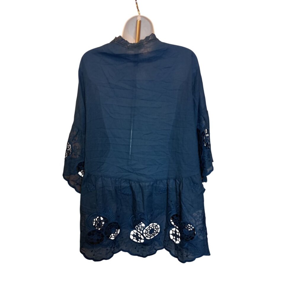 Penelope Rose Blue Cardigan Crochet Lacy Open Front Flowy Boho Beach Coverup Wom - Picture 5 of 7